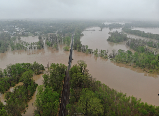 High water reaches the track in the Thayer South Subdivision.