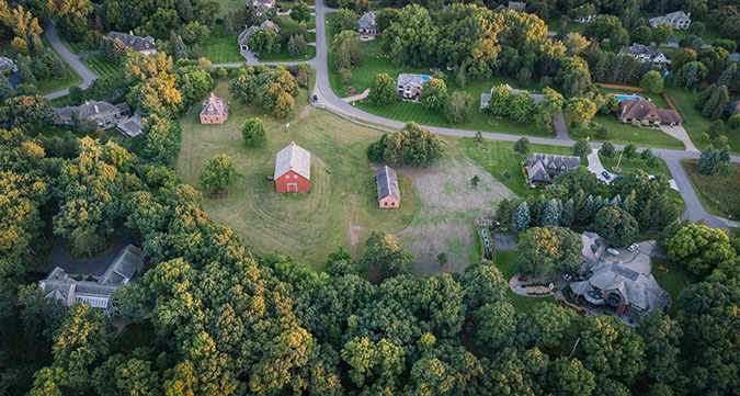 An aerial view of the farm site An aerial view of the farm site
