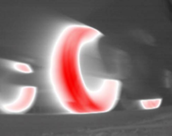 A BHE detector showing heat on a railcar wheel A BHE detector showing heat on a railcar wheel